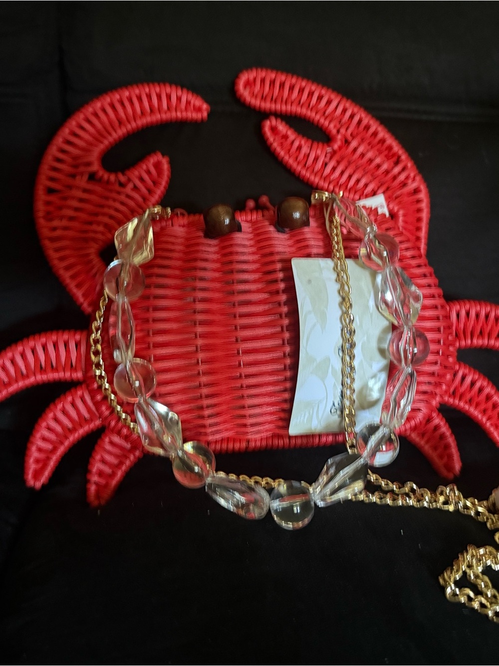 Tommy Bahama Red Woven Crab-Shaped Mini Bag with Beaded Handle - Picture 2 of 4